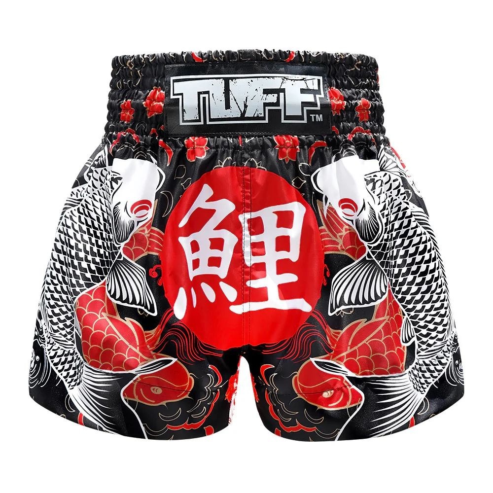 TUFF Muay Thai Shorts Boxing Trunks Koi Fish Floral Kickboxing MMA Satin Med